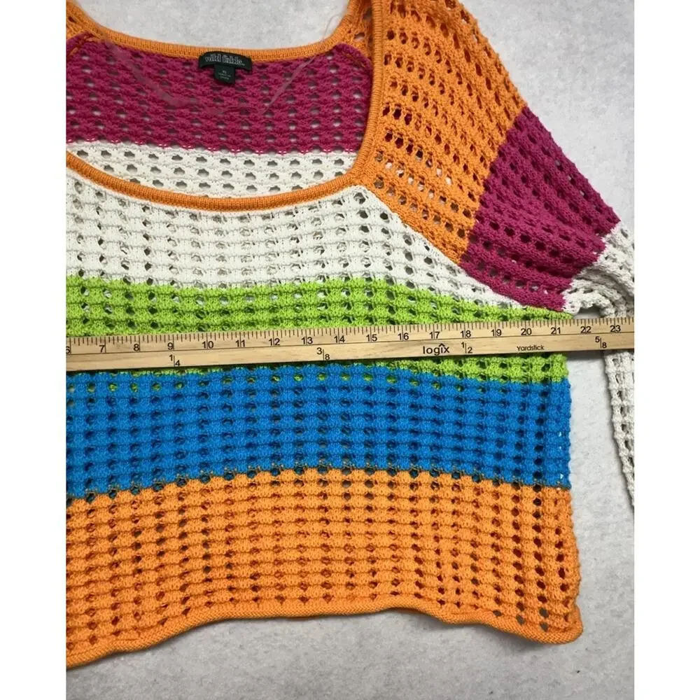 Wild Fable Crochet Y2K Sweater Size XL Open Knit Weave Cotton Striped Bright